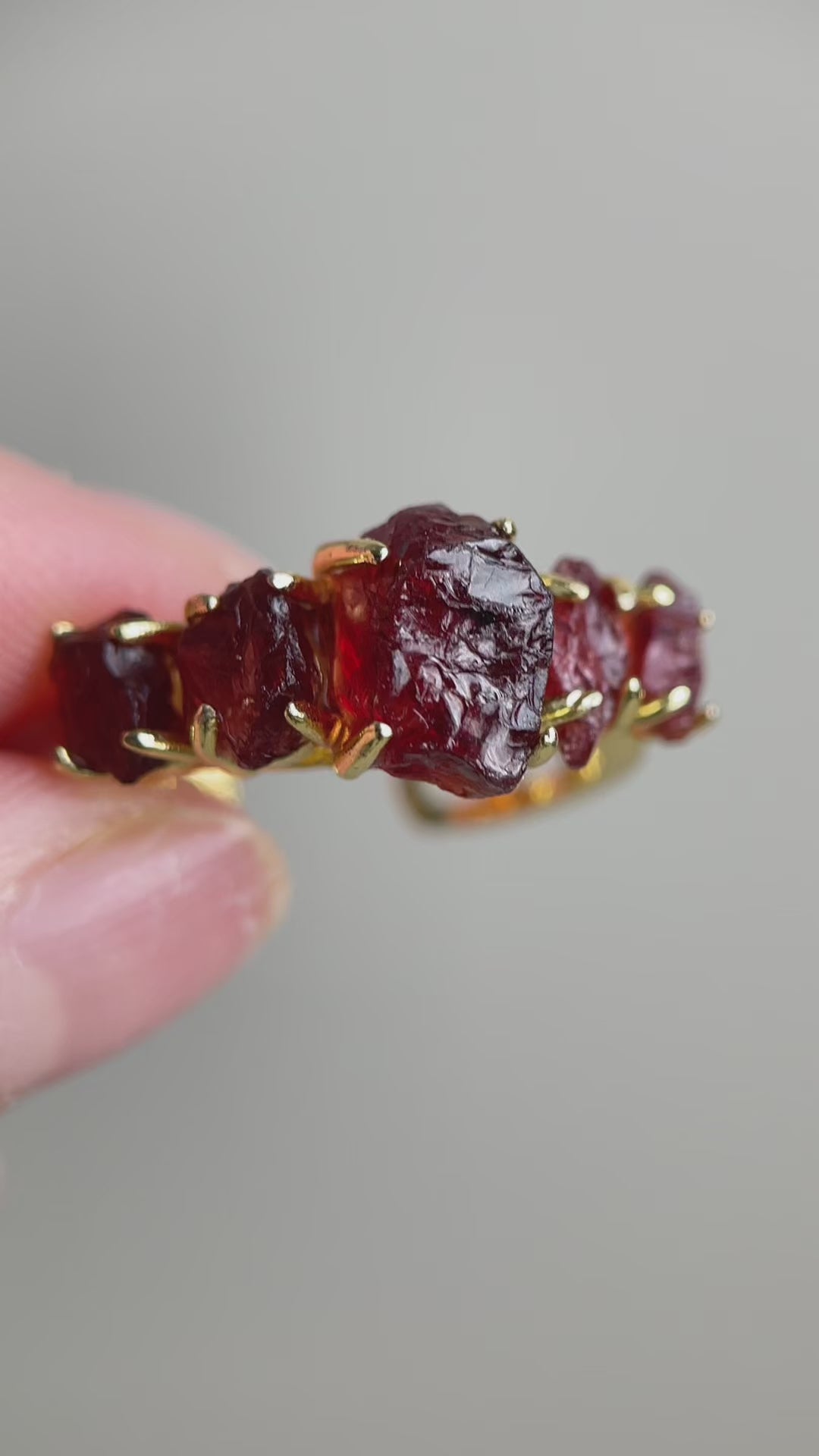 Raw garnet crystal ring video showcase