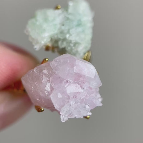 Video of Pink and Green Strawberry Quartz Raw Crystal Ring