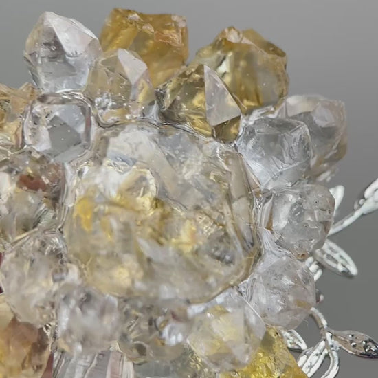 Video of raw citrine Herkimer Diamond Quartz and Lemurian seed quartz flower ring