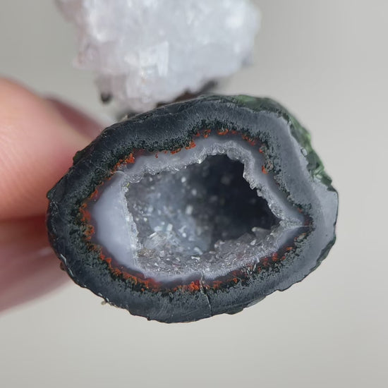 Video of Mexican geode and apophyllite mineral specimen twin ring