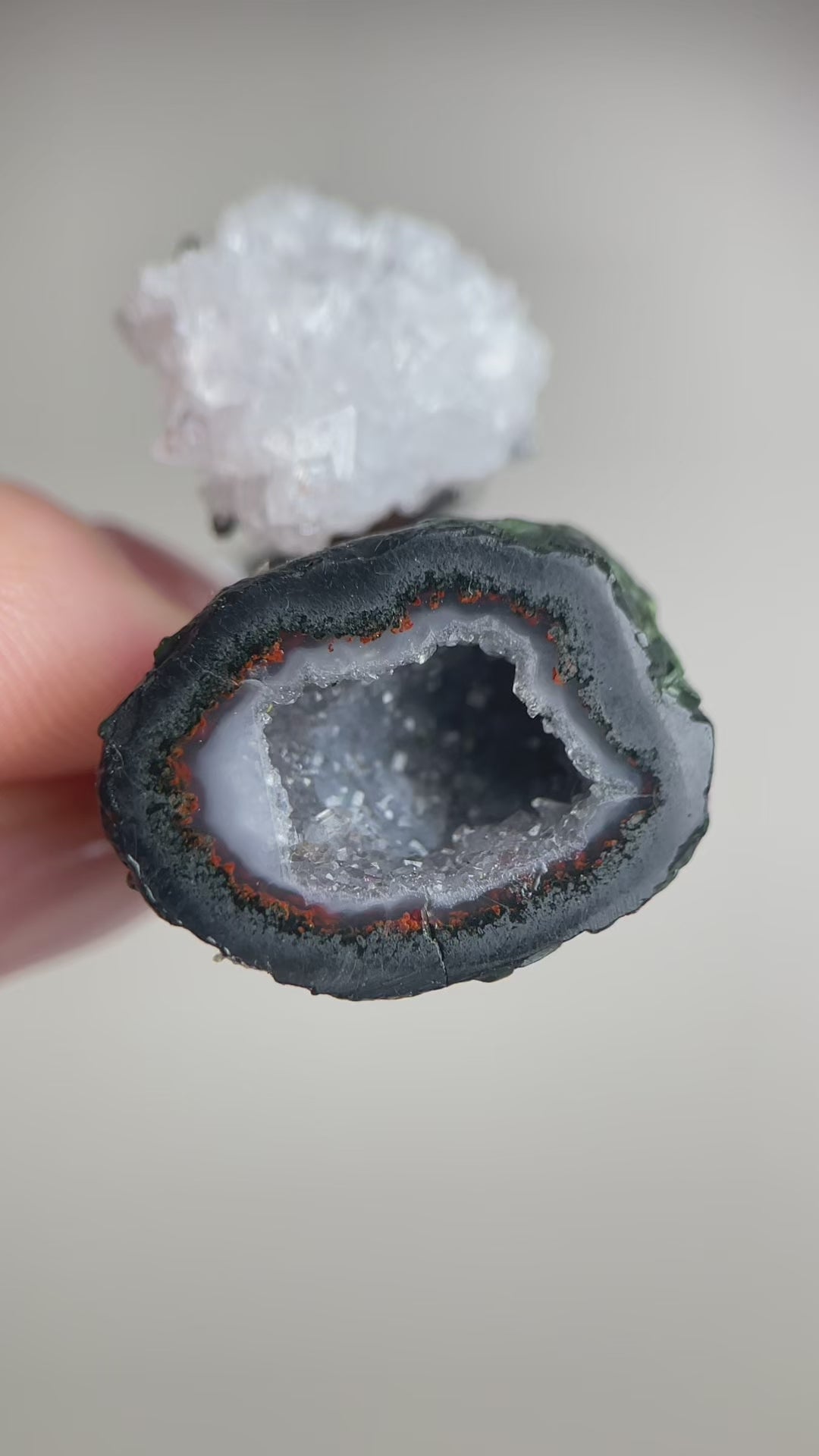 Video of Mexican geode and apophyllite mineral specimen twin ring