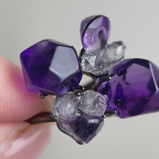 amethyst herkimer diamond quartz ring video flower design