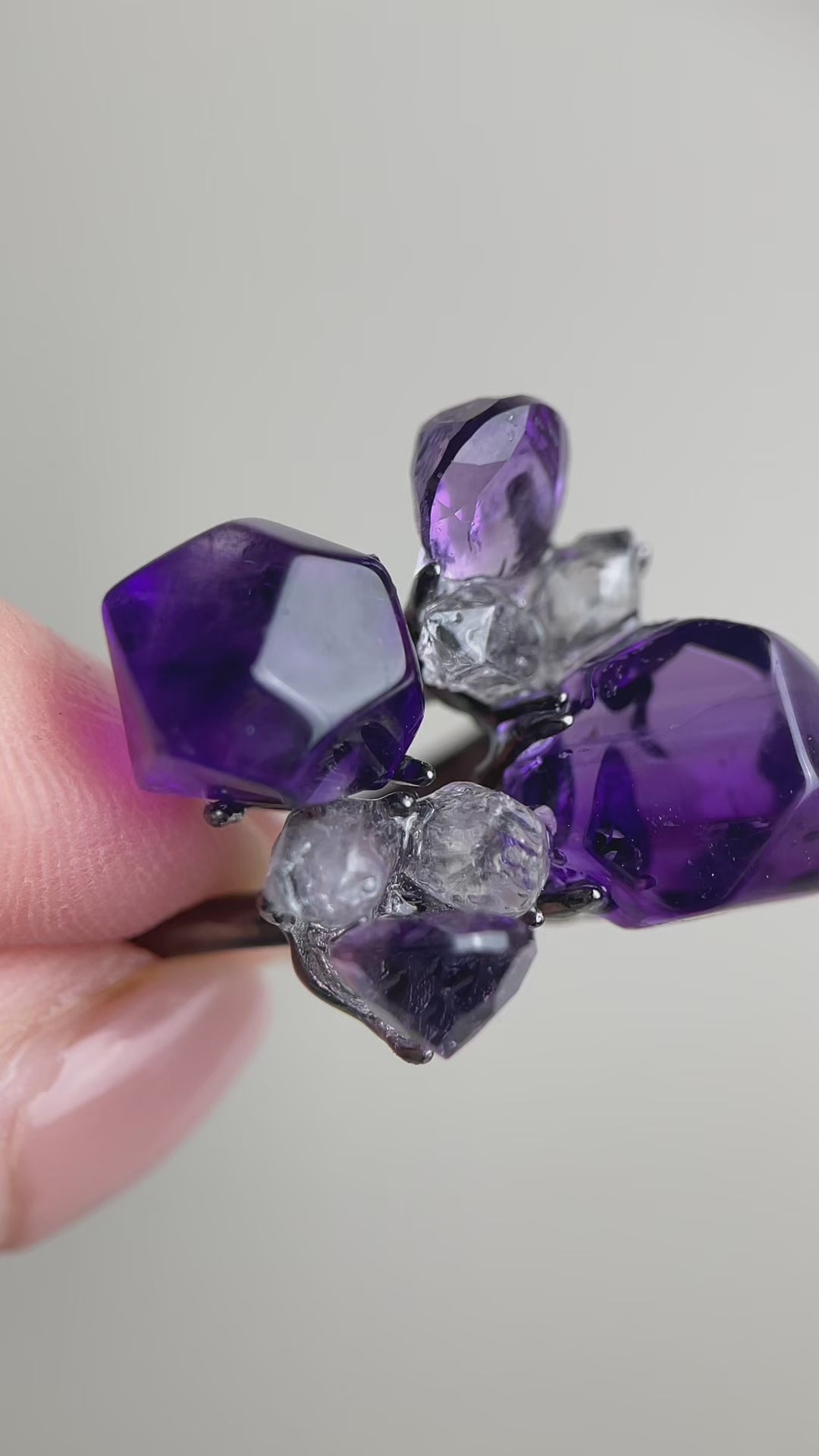 amethyst herkimer diamond quartz ring video flower design