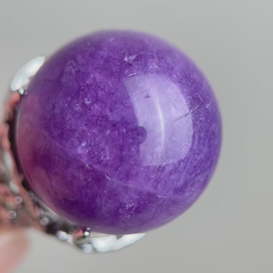 Lilac Lepidolite dome ring video showing polished purple stone details