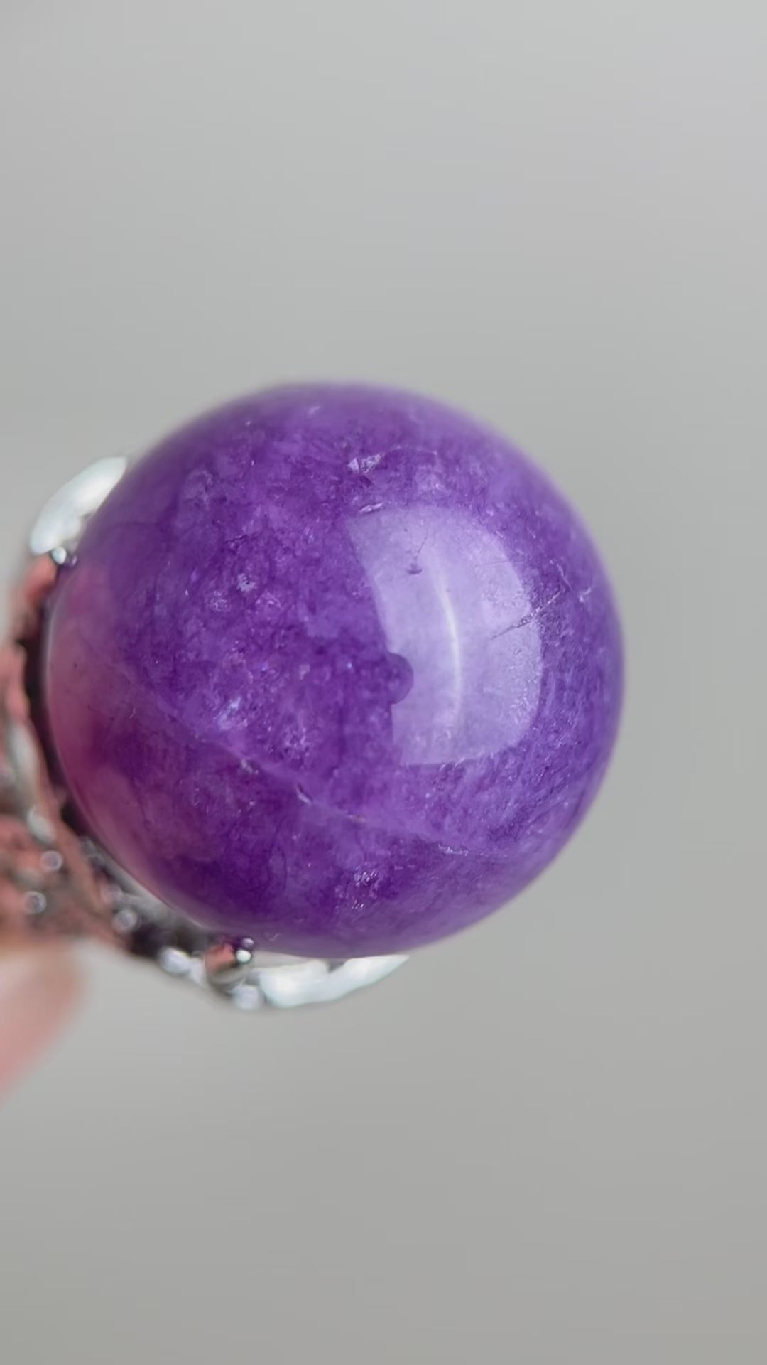Lilac Lepidolite dome ring video showing polished purple stone details