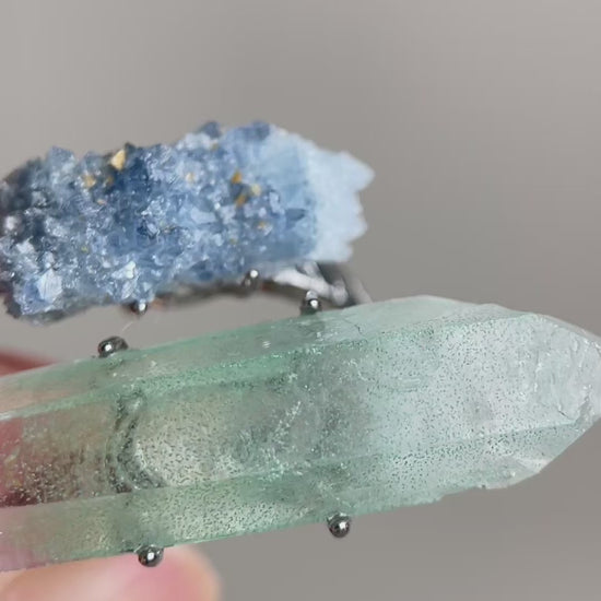 Video of Fuchsite Phantom Quartz and Blue Sapphire mineral specimen ring