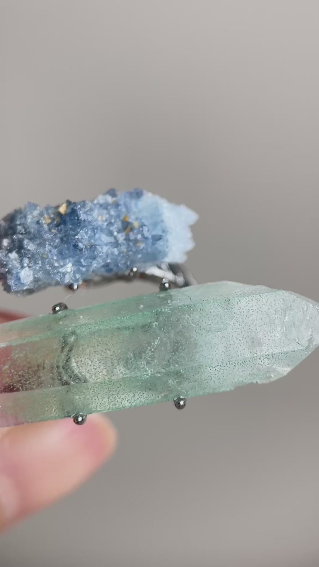 Video of Fuchsite Phantom Quartz and Blue Sapphire mineral specimen ring