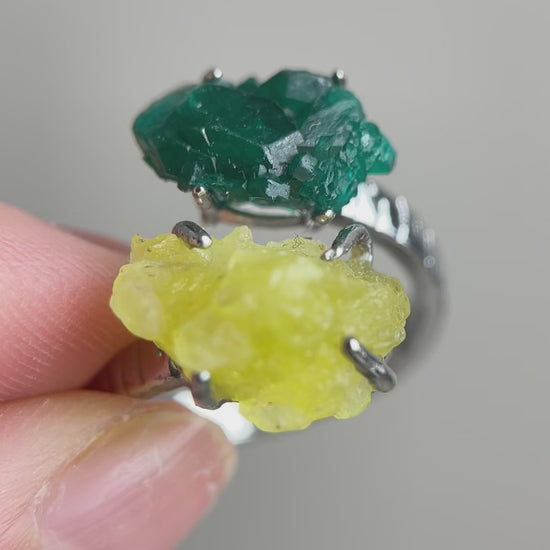 Video of Dioptase and Brucite mineral specimen ring by Oryssia