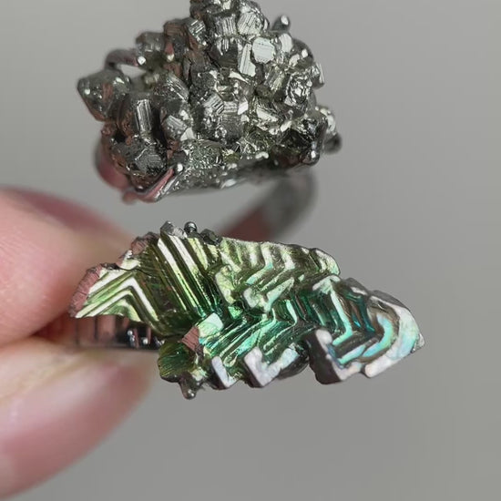 Video of Bismuth Crystal and Chalcopyrite Mineral Specimen Ring