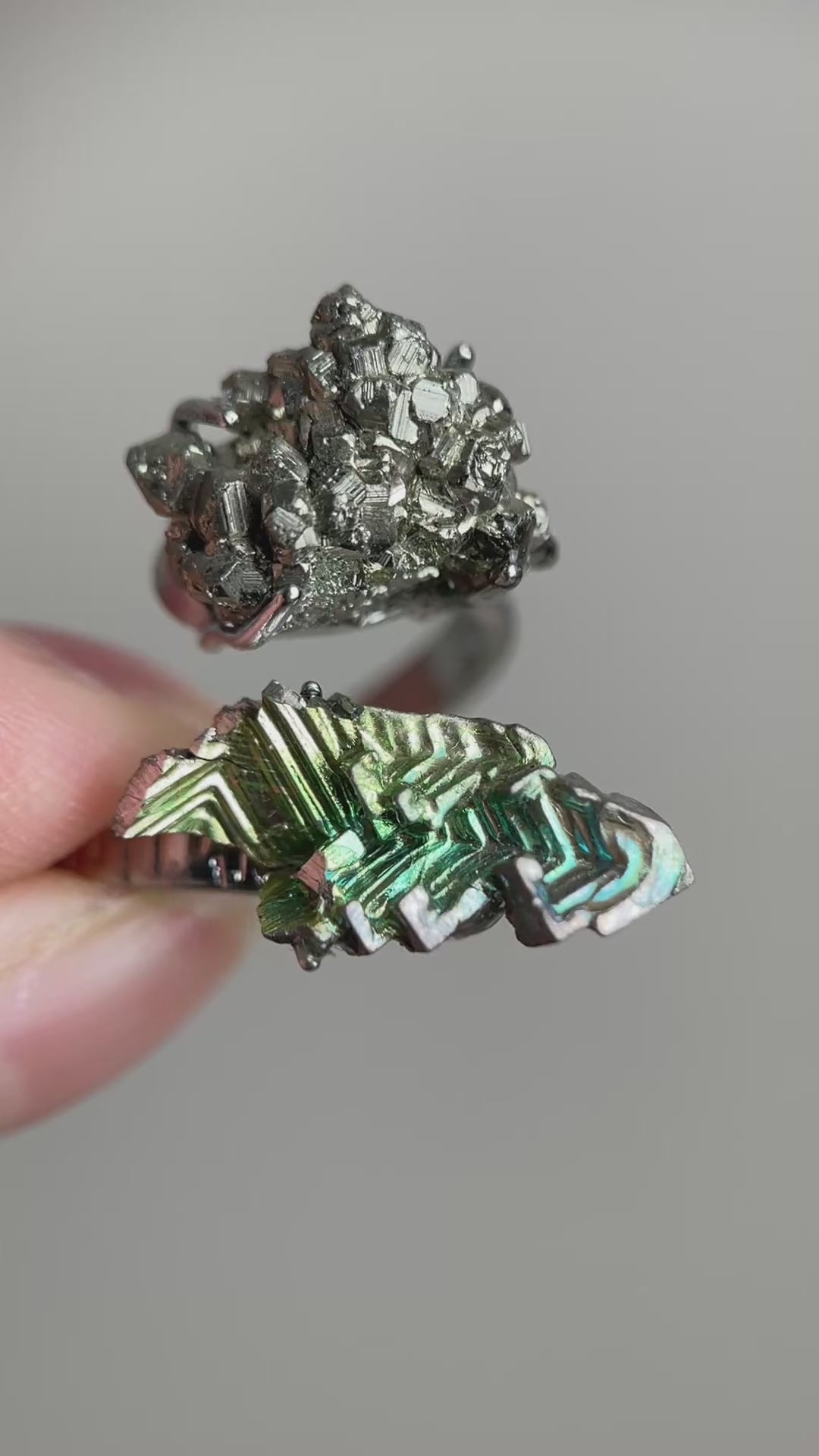 Video of Bismuth Crystal and Chalcopyrite Mineral Specimen Ring