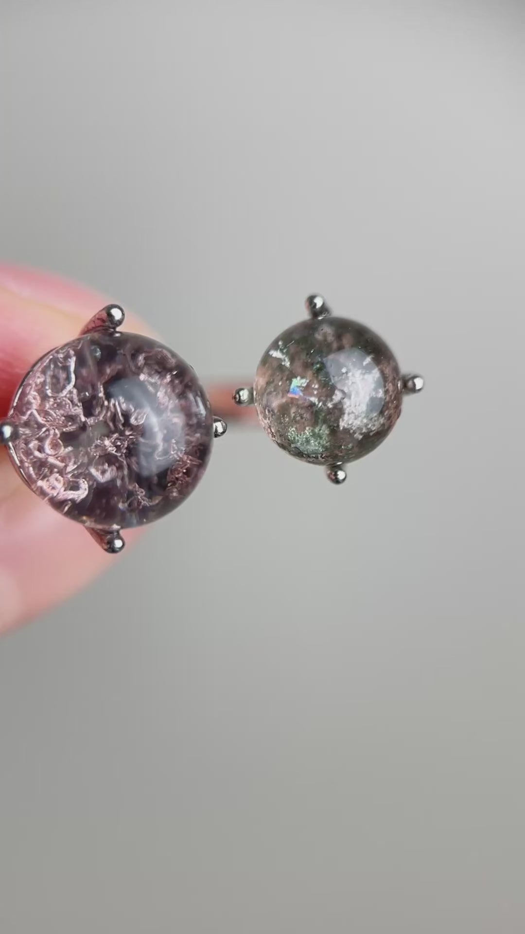 Video of Phantom Quartz twin stone ring showing internal phantom detail
