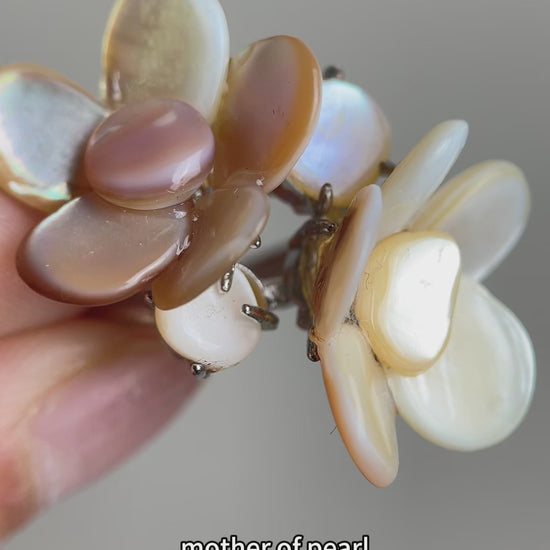 Video of double Mother of Pearl flower ring by Oryssia