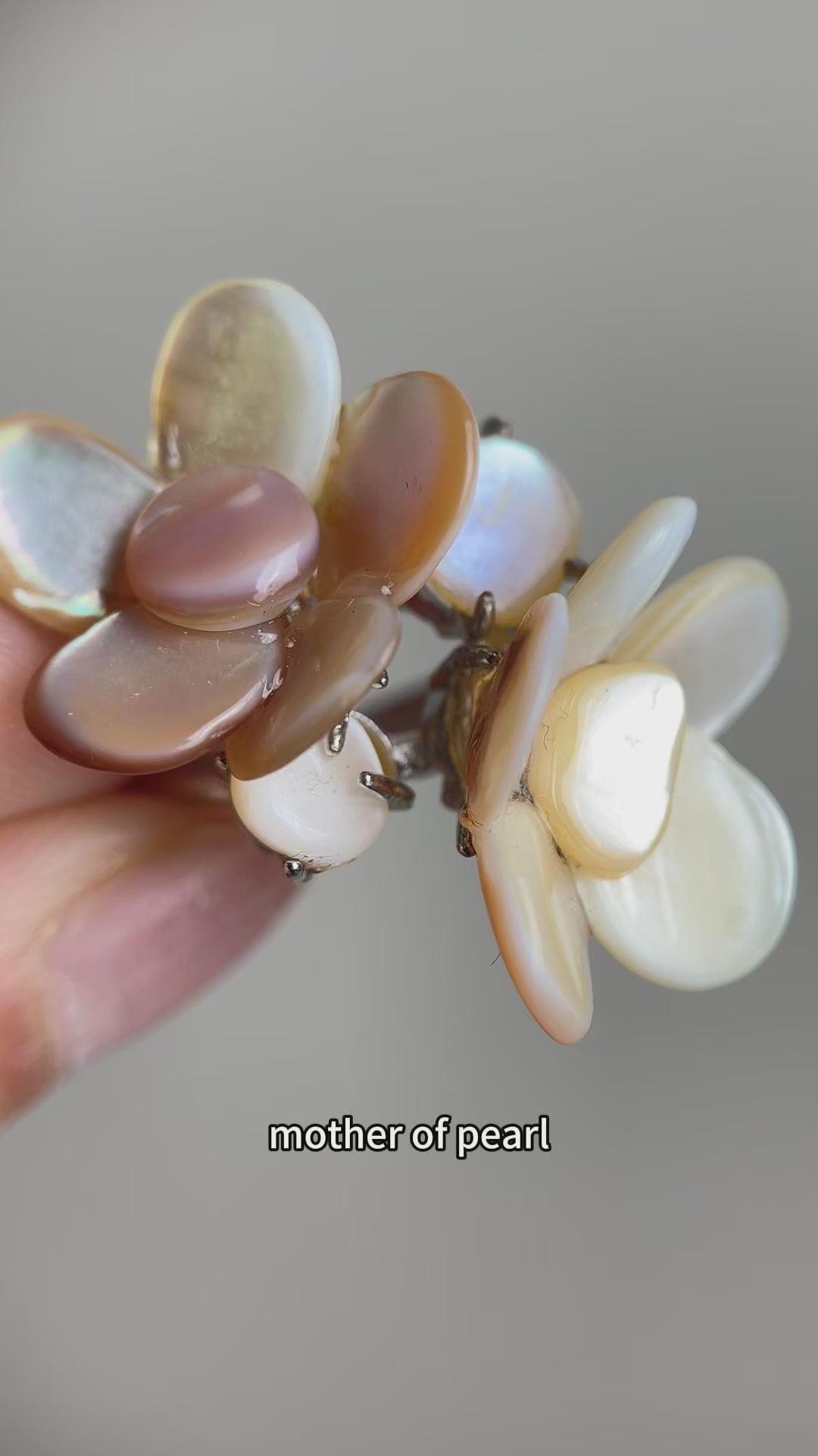 Video of double Mother of Pearl flower ring by Oryssia
