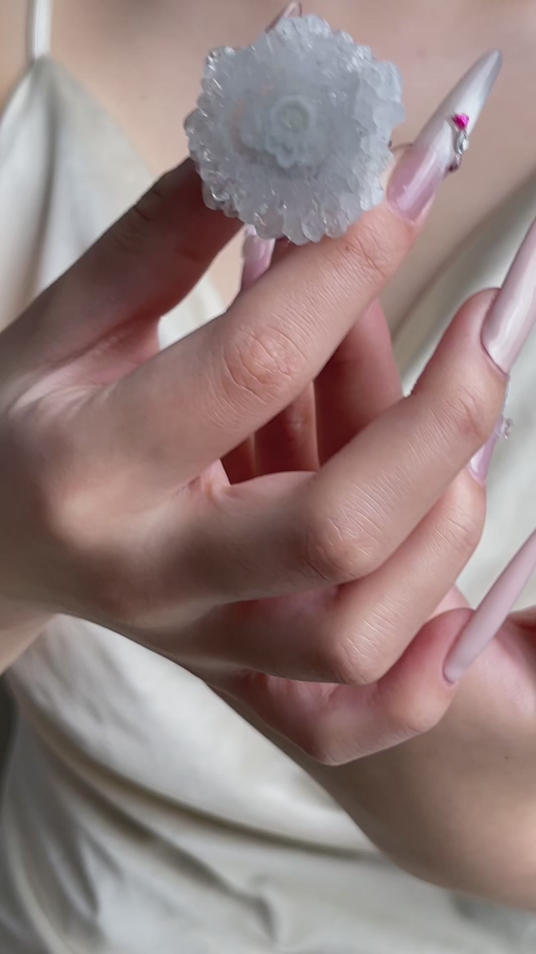 Video of Solar Quartz Slice Ring showing its natural sunburst crystal pattern