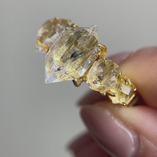 video clear herkimer diamond quartz row ring