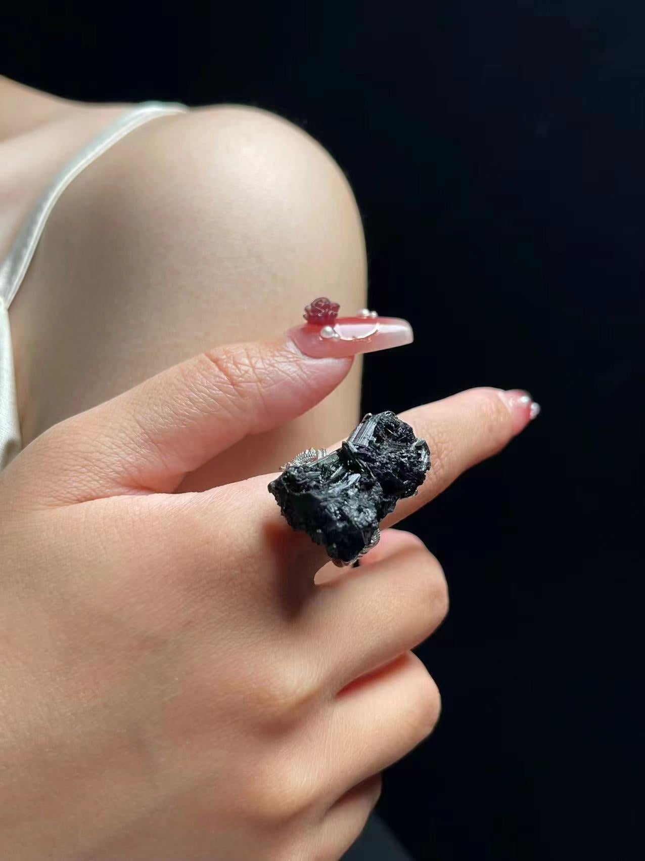 Black Tourmaline (Braided Band) Ring