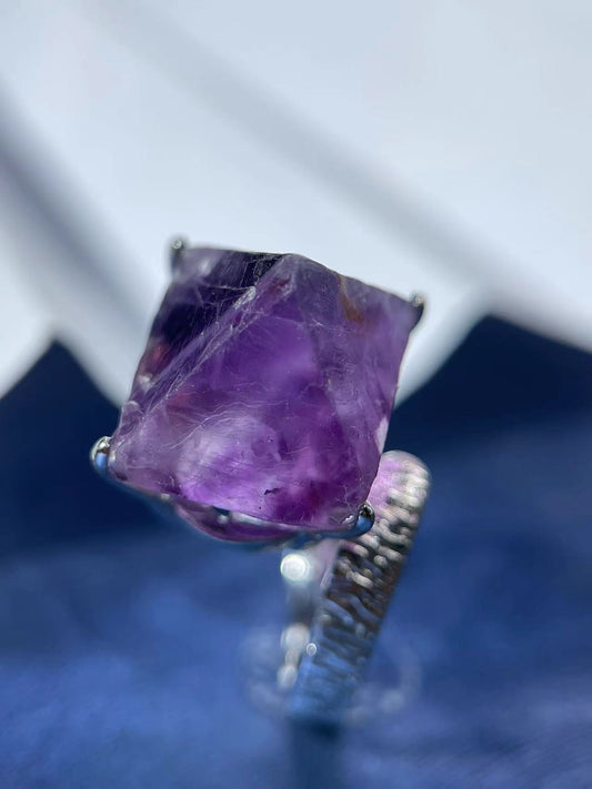 Purple Fluorite Octahedron Raw Ring