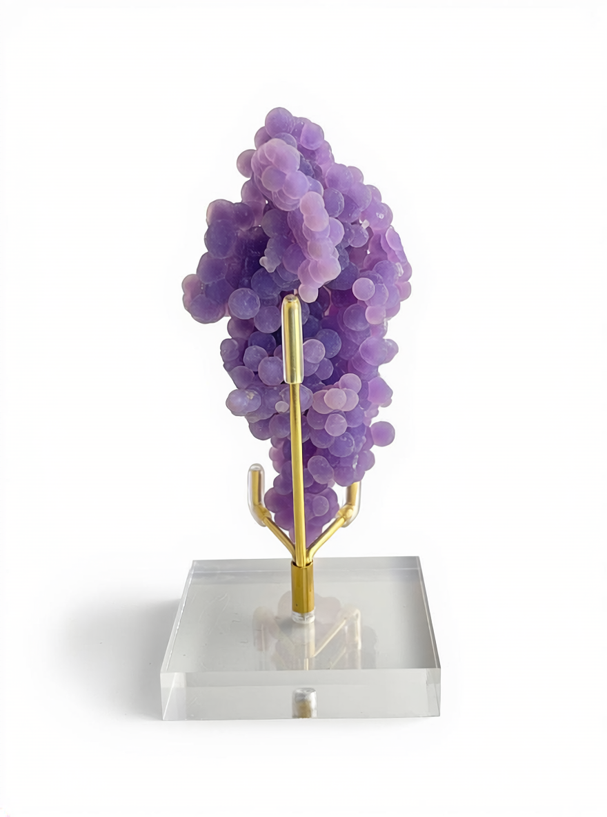 back view of grape agate mineral specimen showing natural cluster structure