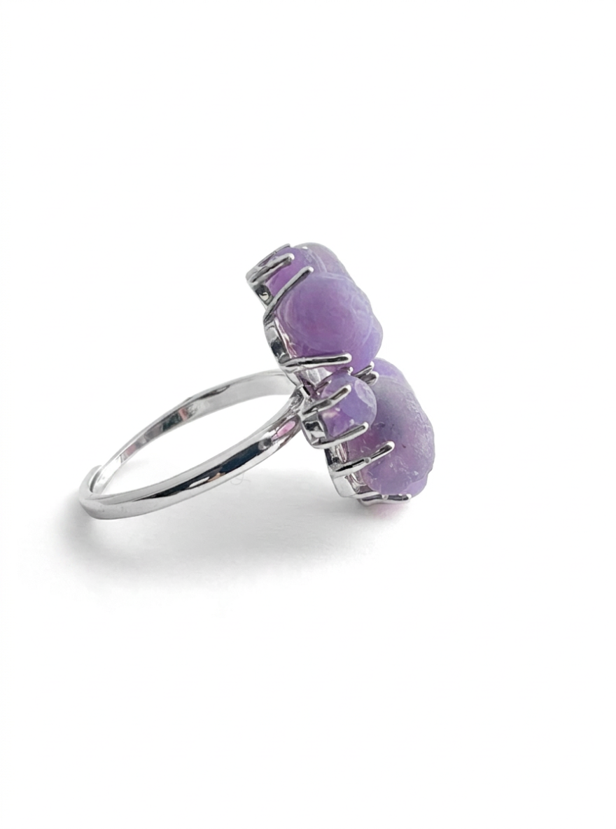 Side view of raw purple grape agate bloom ring