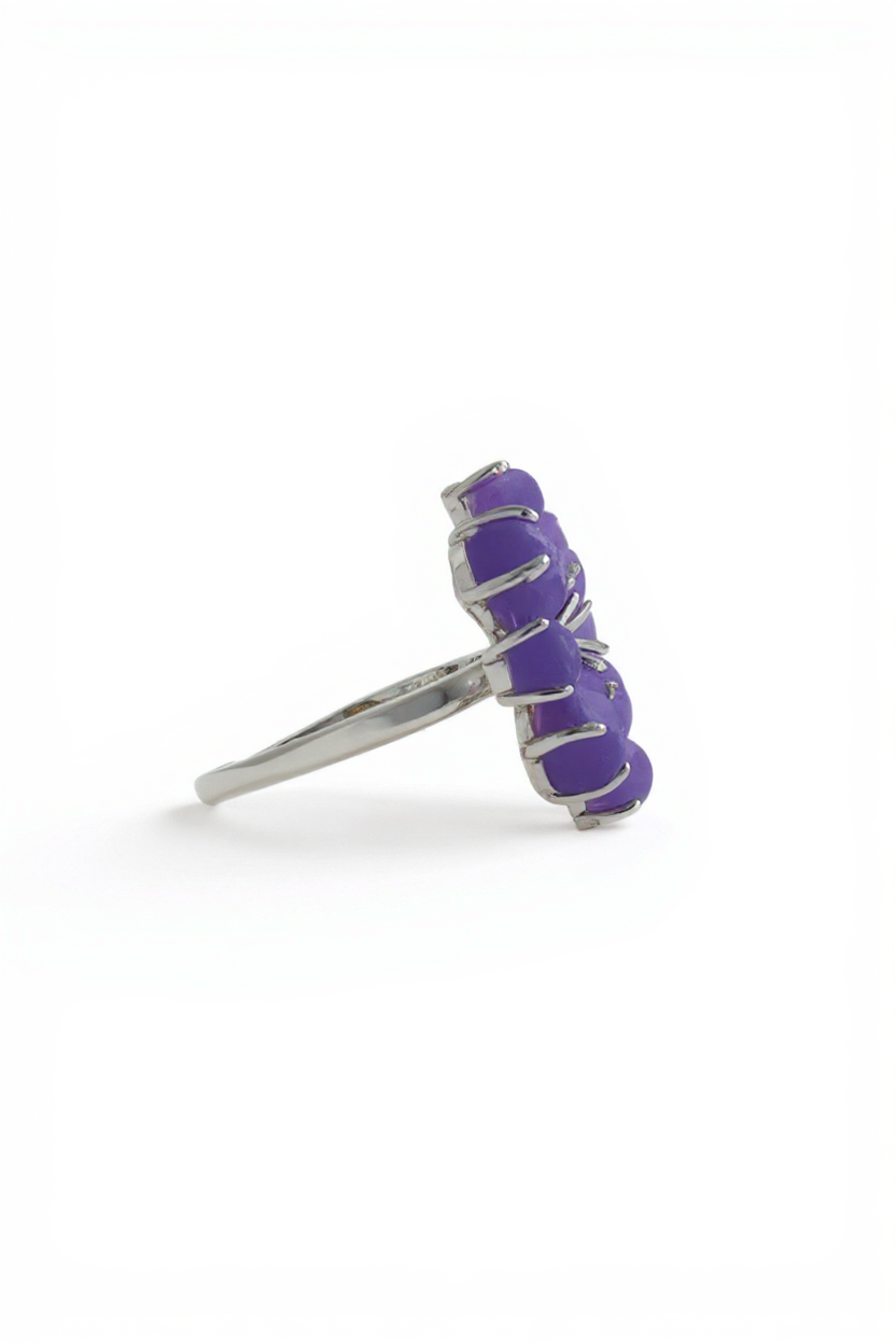 Side view of raw purple grape agate bloom ring