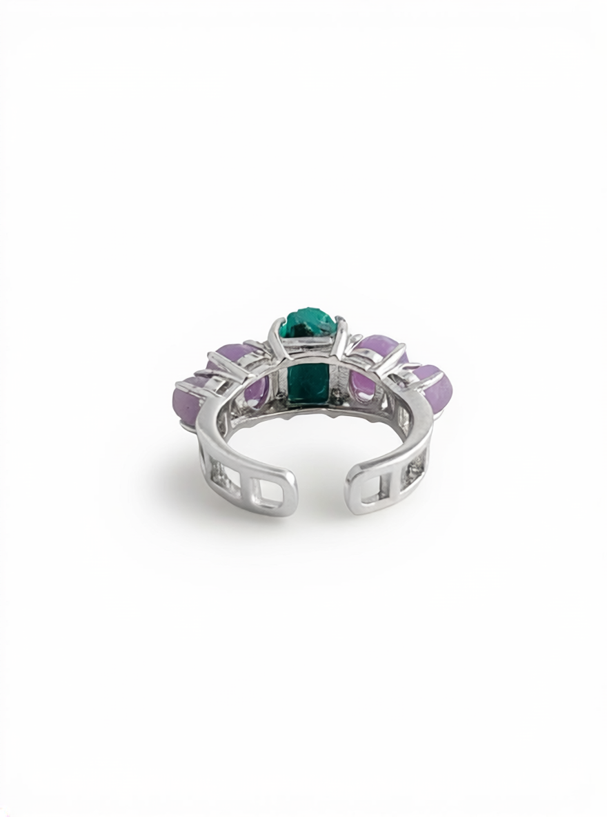 Back view of Purple Grape Agate and Dioptase ring by Oryssia