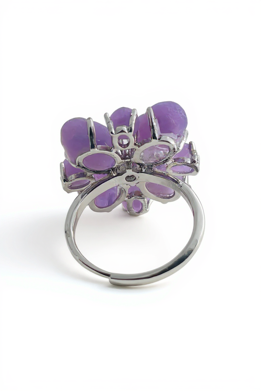 Back view of adjustable purple grape agate ring