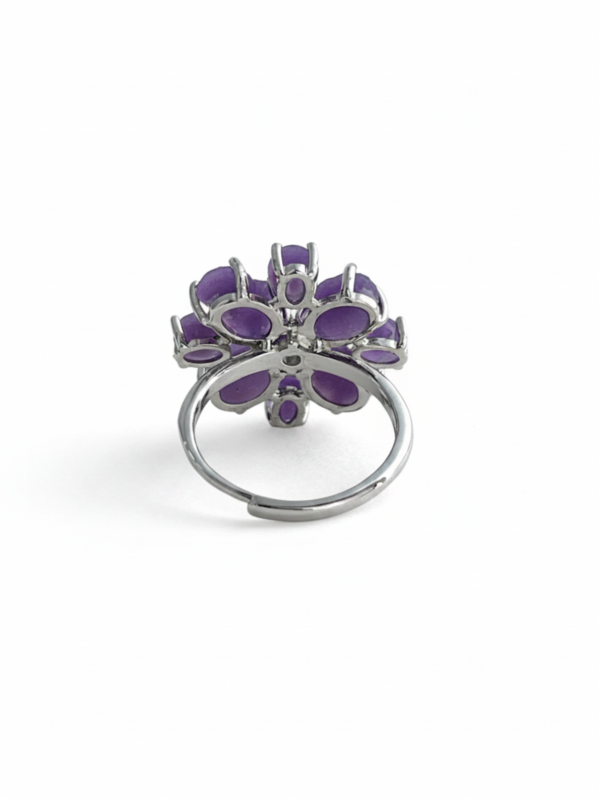 Back view of adjustable purple grape agate ring