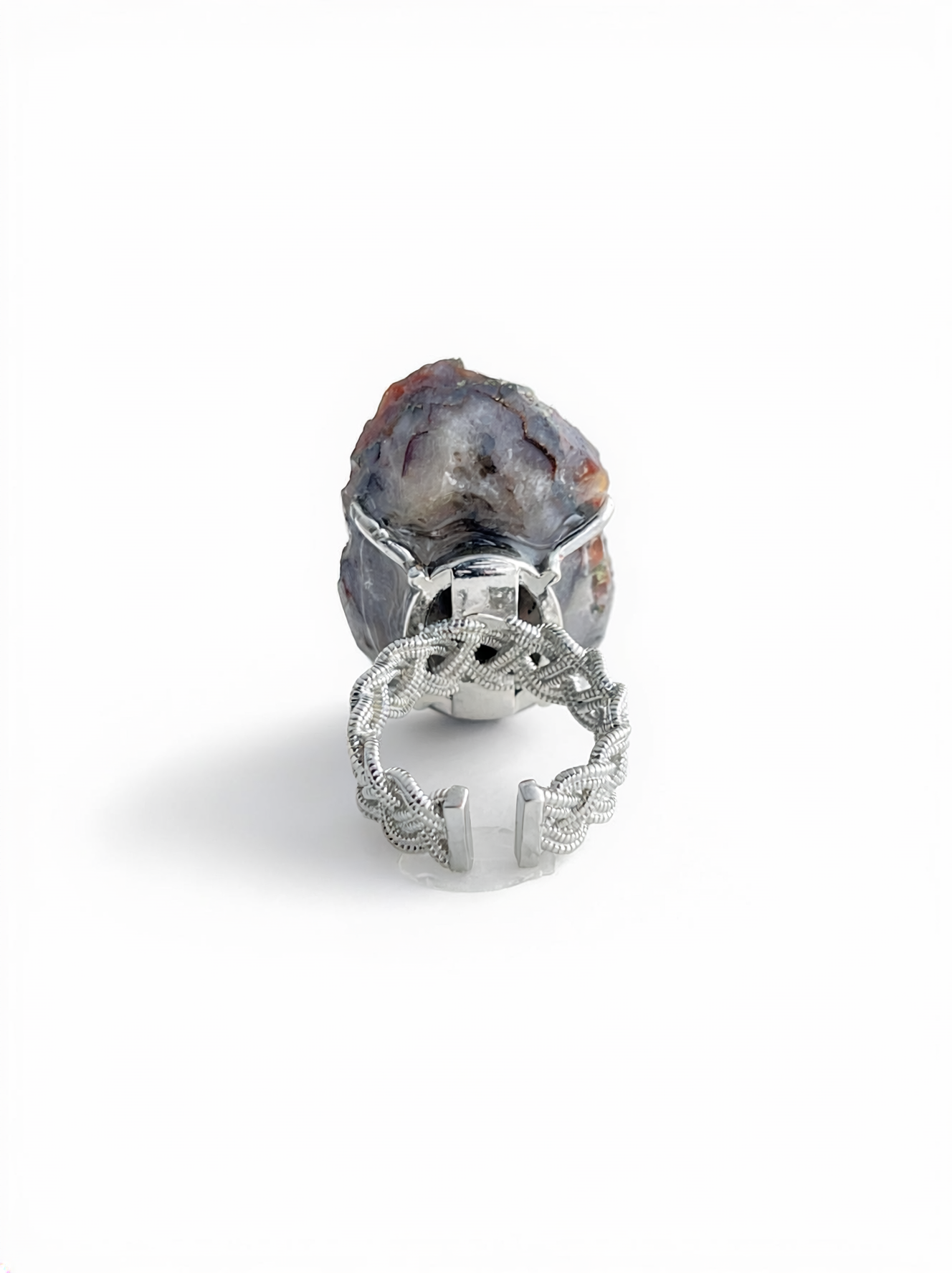 Pyrite on Calcite mineral specimen ring back view