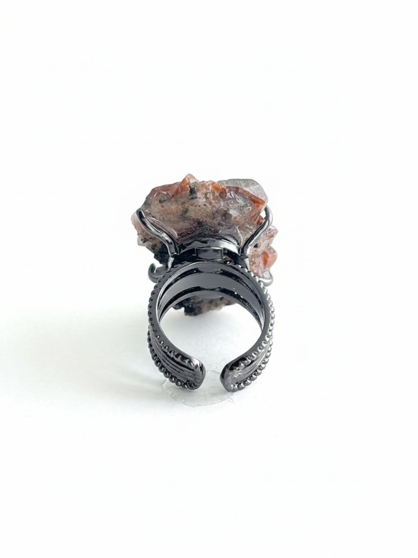 Pyrite on Calcite mineral specimen ring back view