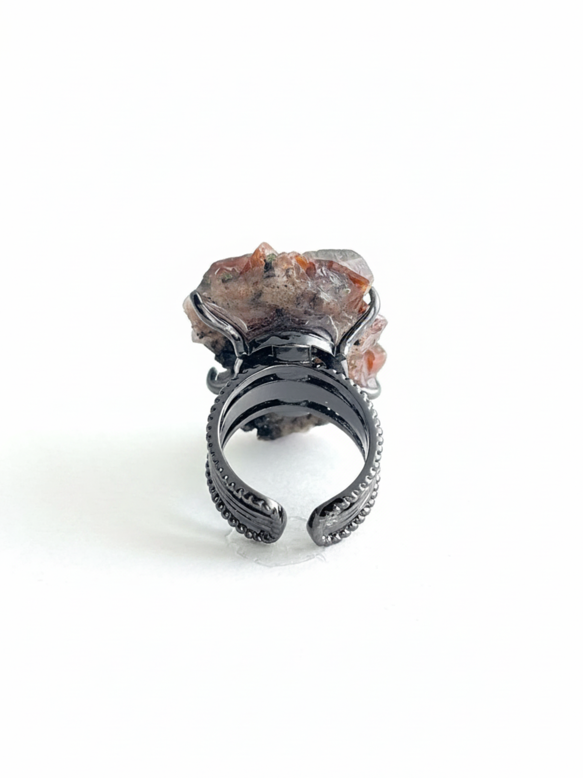 Pyrite on Calcite mineral specimen ring back view