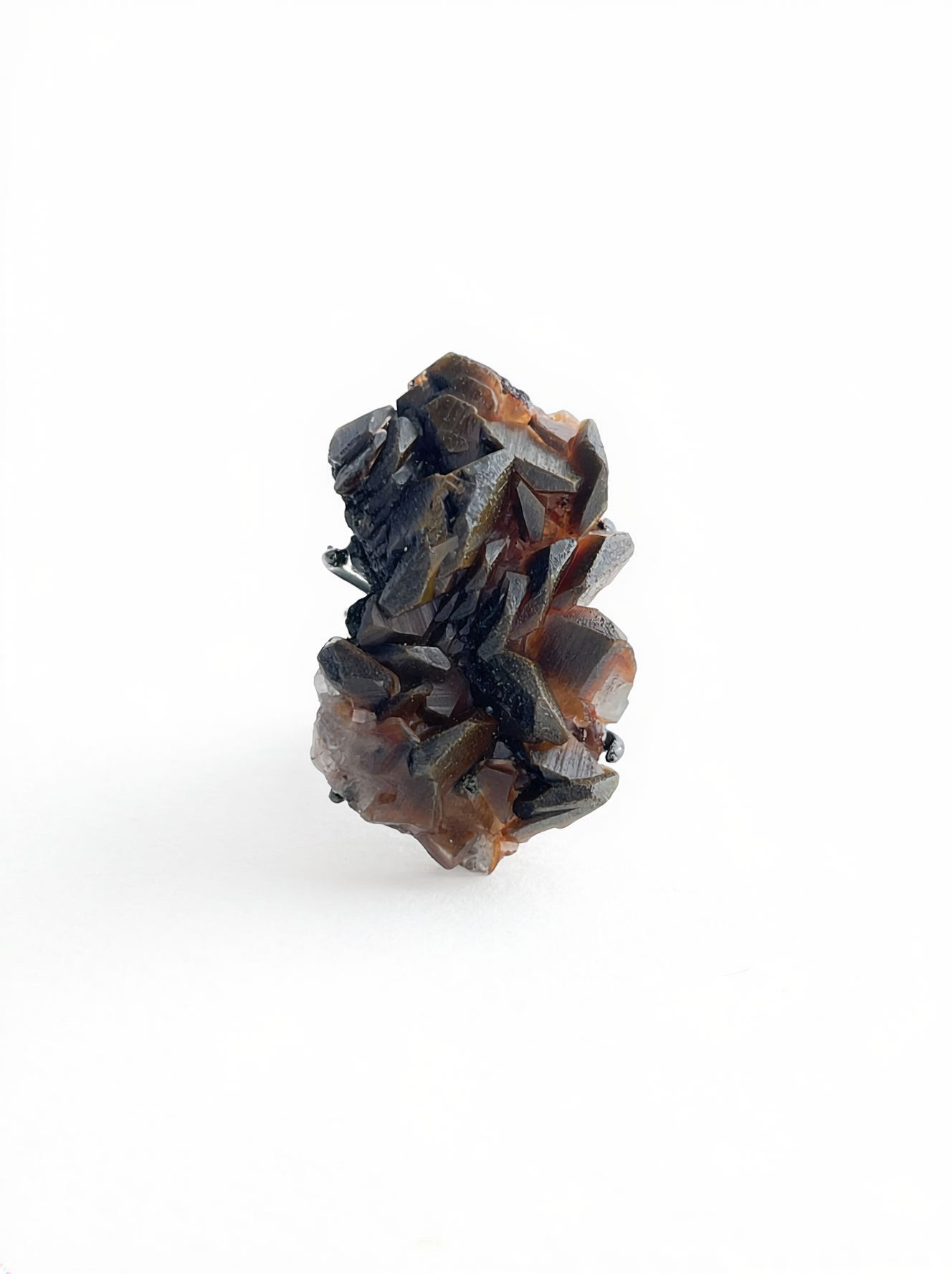 Pyrite on Calcite mineral specimen ring front view