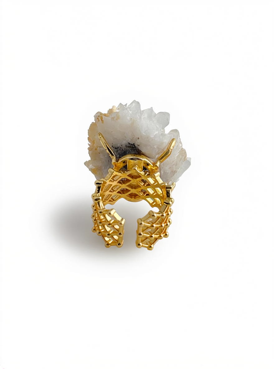 Quartz Cluster with Calcite Ring back view