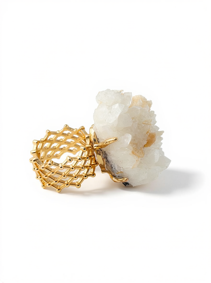 Quartz Cluster with Calcite Ring side view