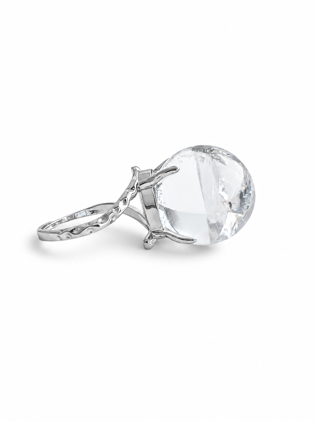 Side view of Rainbow Quartz Sphere ring