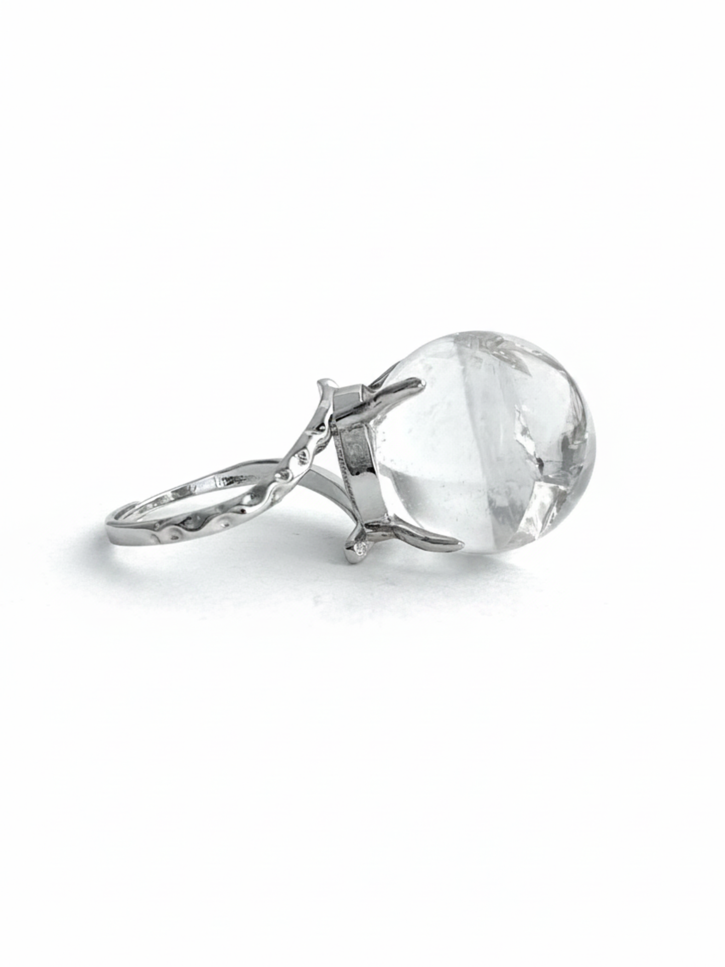 Side view of Rainbow Quartz Sphere ring