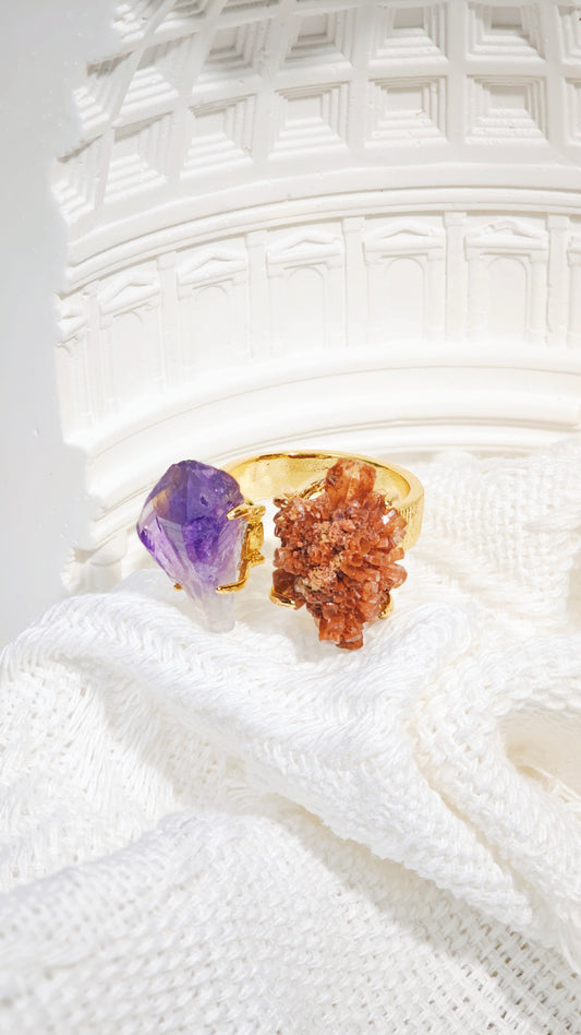 Amethyst & Aragonite Raw Ring
