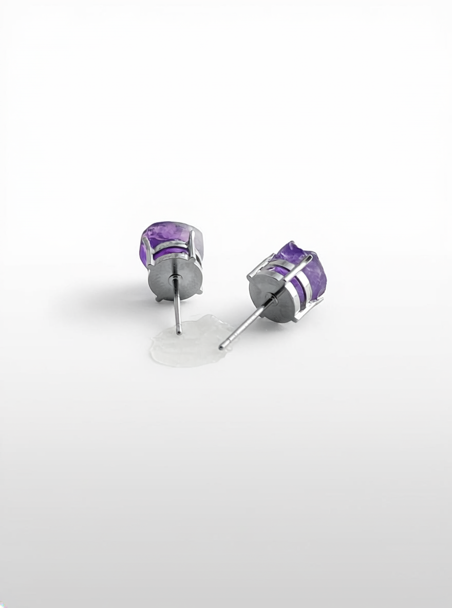 Raw Amethyst Stud Earrings back view