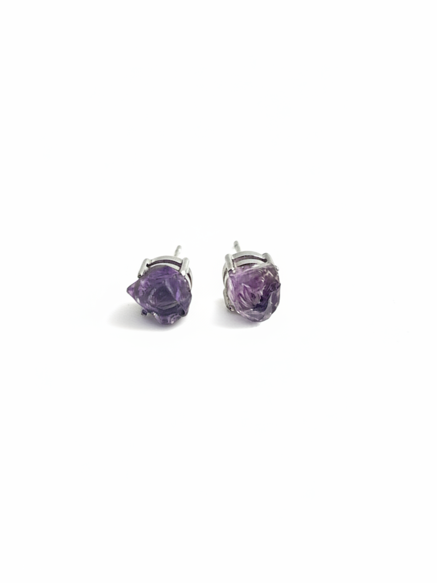 Raw Amethyst Stud Earrings front view