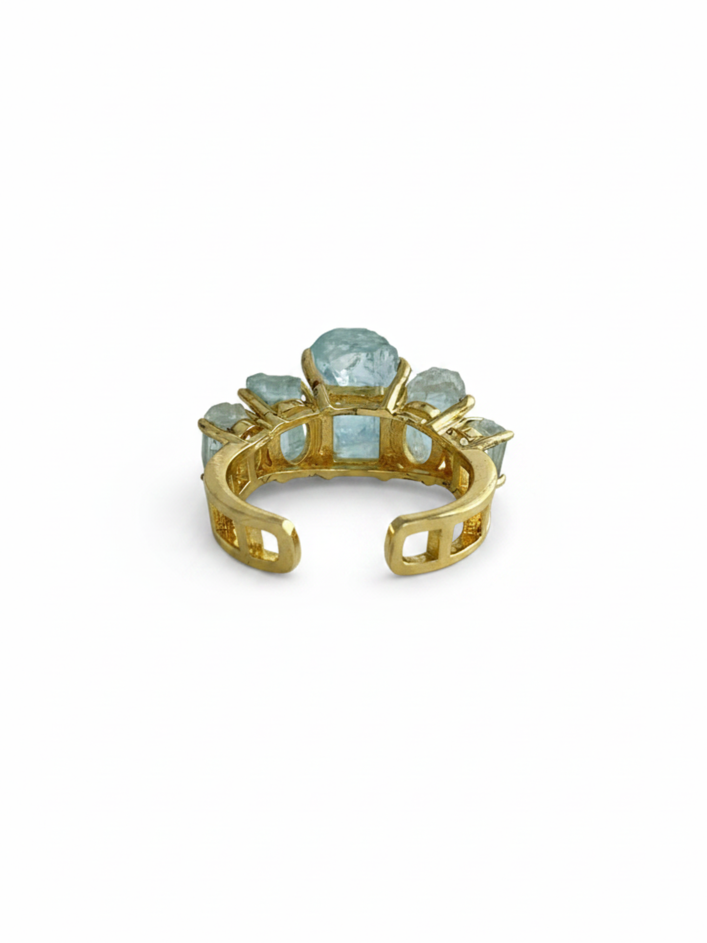 Back view of raw Aquamarine hexagonal column band ring