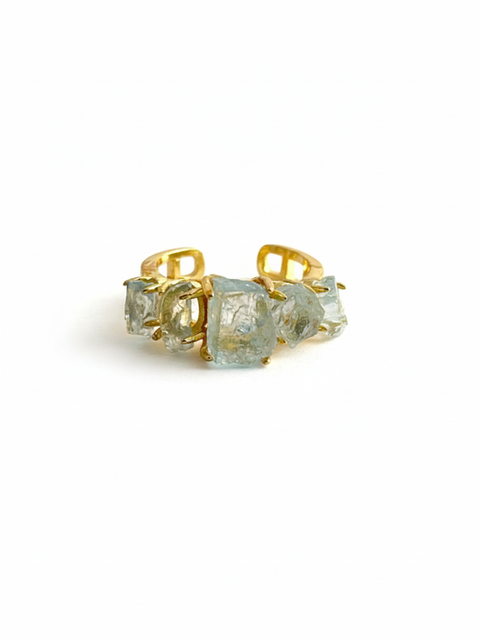 Raw Aquamarine Band Ring front view by Oryssia