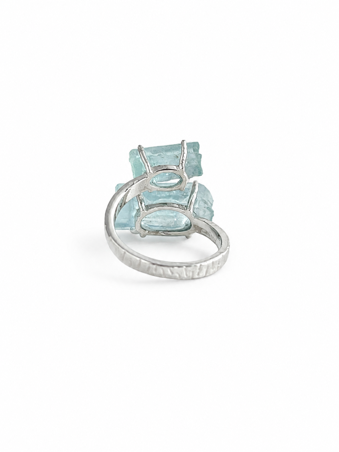 Back view of raw Pakistani Aquamarine crystal ring setting