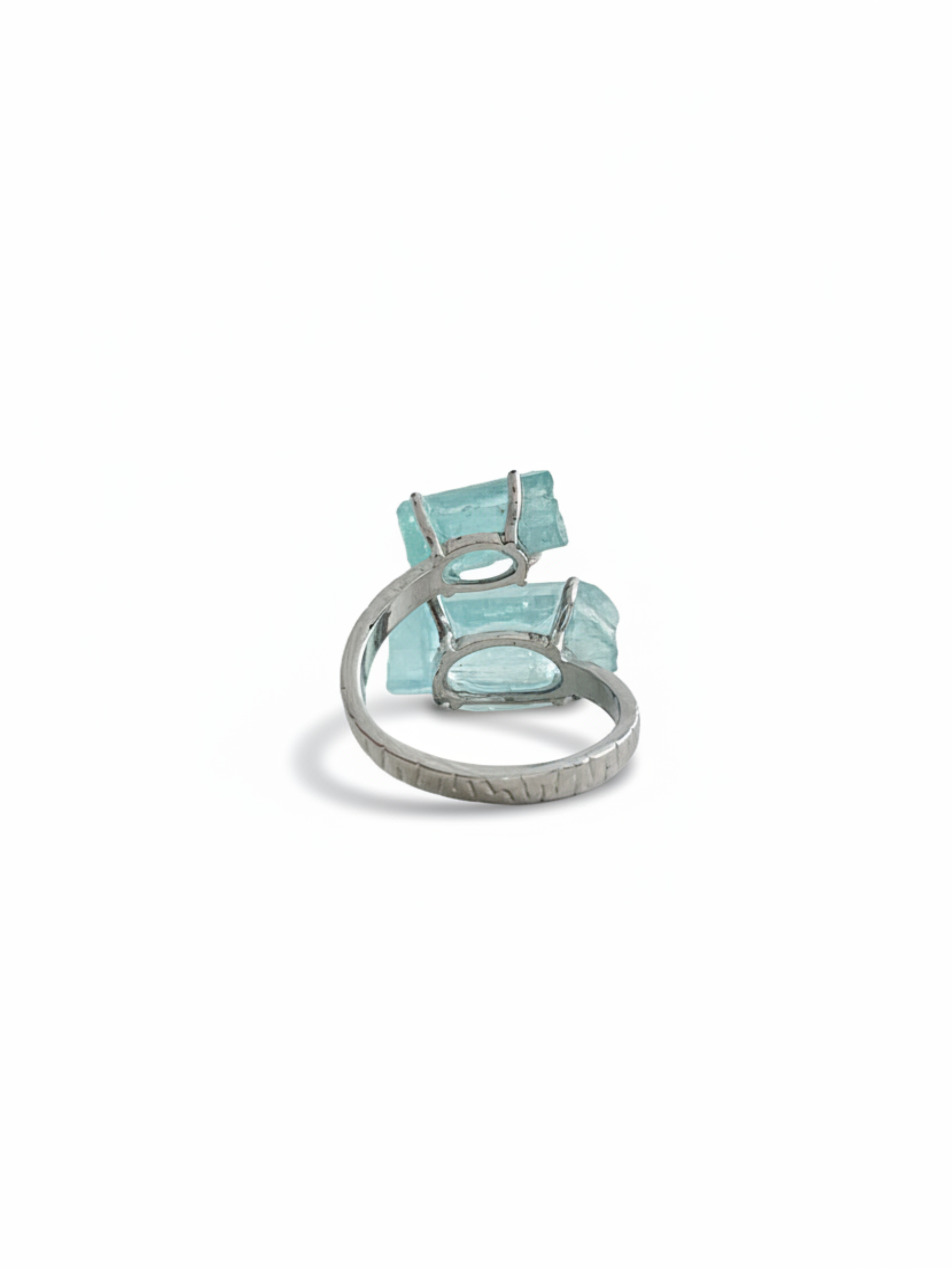 Back view of raw Pakistani Aquamarine crystal ring setting