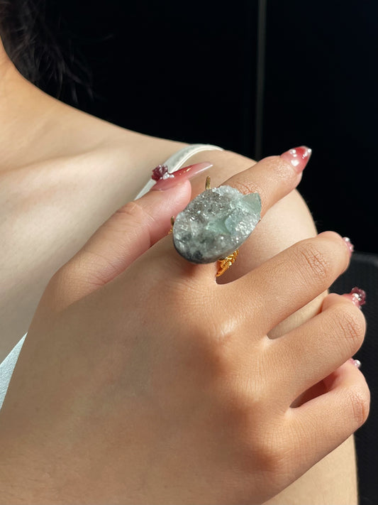 Aquamarine (Beryl) Raw Crystal Ring