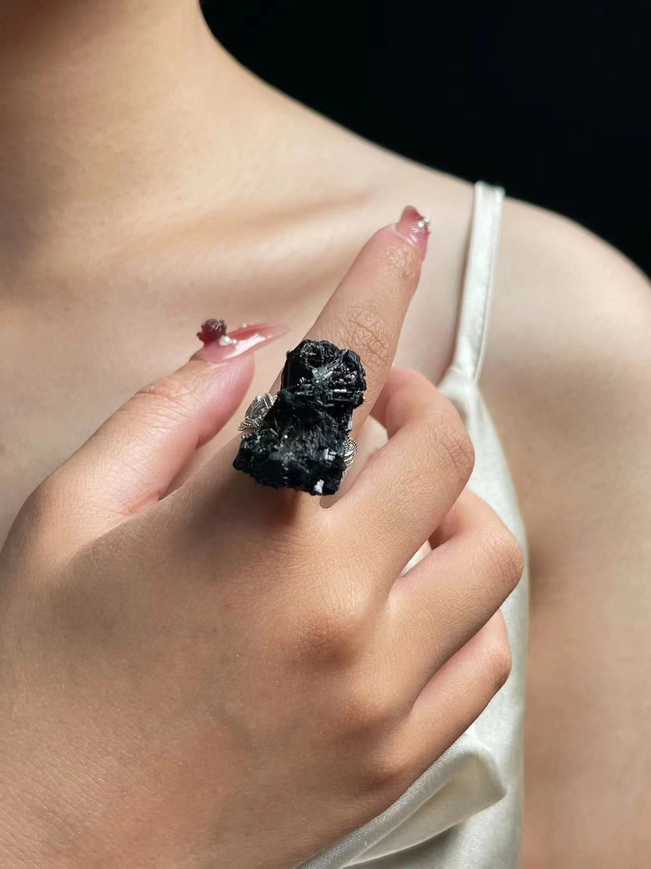 Black Tourmaline (Braided Band) Ring