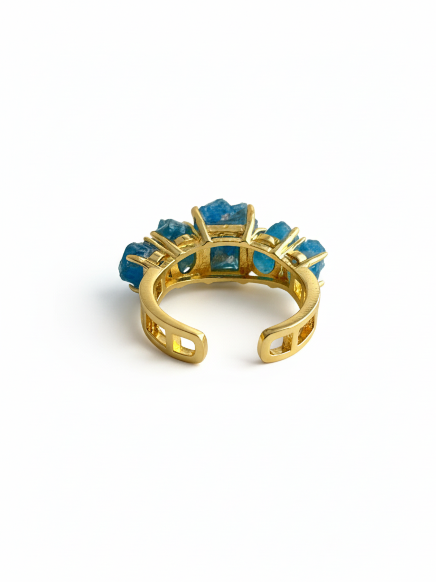 Back view of Raw Blue Apatite row ring