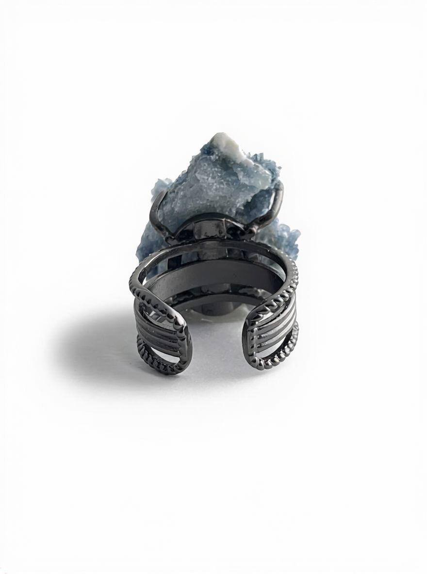 Raw Blue Sapphire Crystal Ring, back view