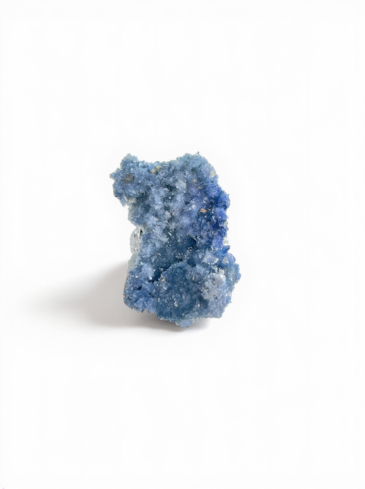 Raw Blue Sapphire crystal ring, front view.