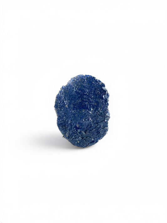 Raw Blue Sapphire Crystal Ring front view with natural blue mineral texture