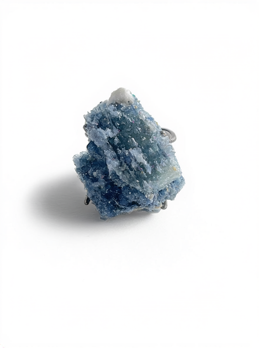 Raw Blue Sapphire Crystal Ring, front view