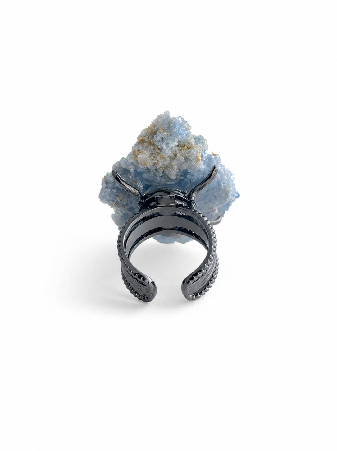 Back view of Raw Blue Sapphire Mineral Specimen Ring and adjustable open band